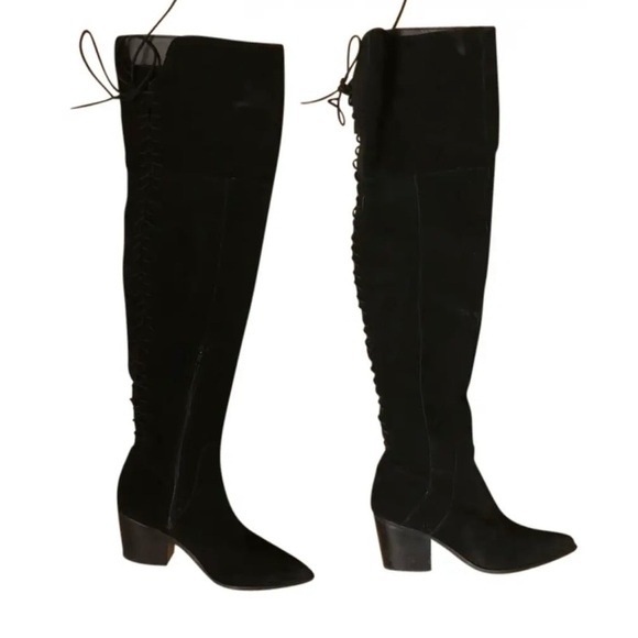 Aldo Womens Black Real Suede Over The Knee Ryder BootsSize 7 Pointed Toe - Picture 2 of 6